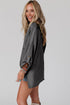 Ribbed Roll-tab Sleeve Chest Pocket Oversize Top